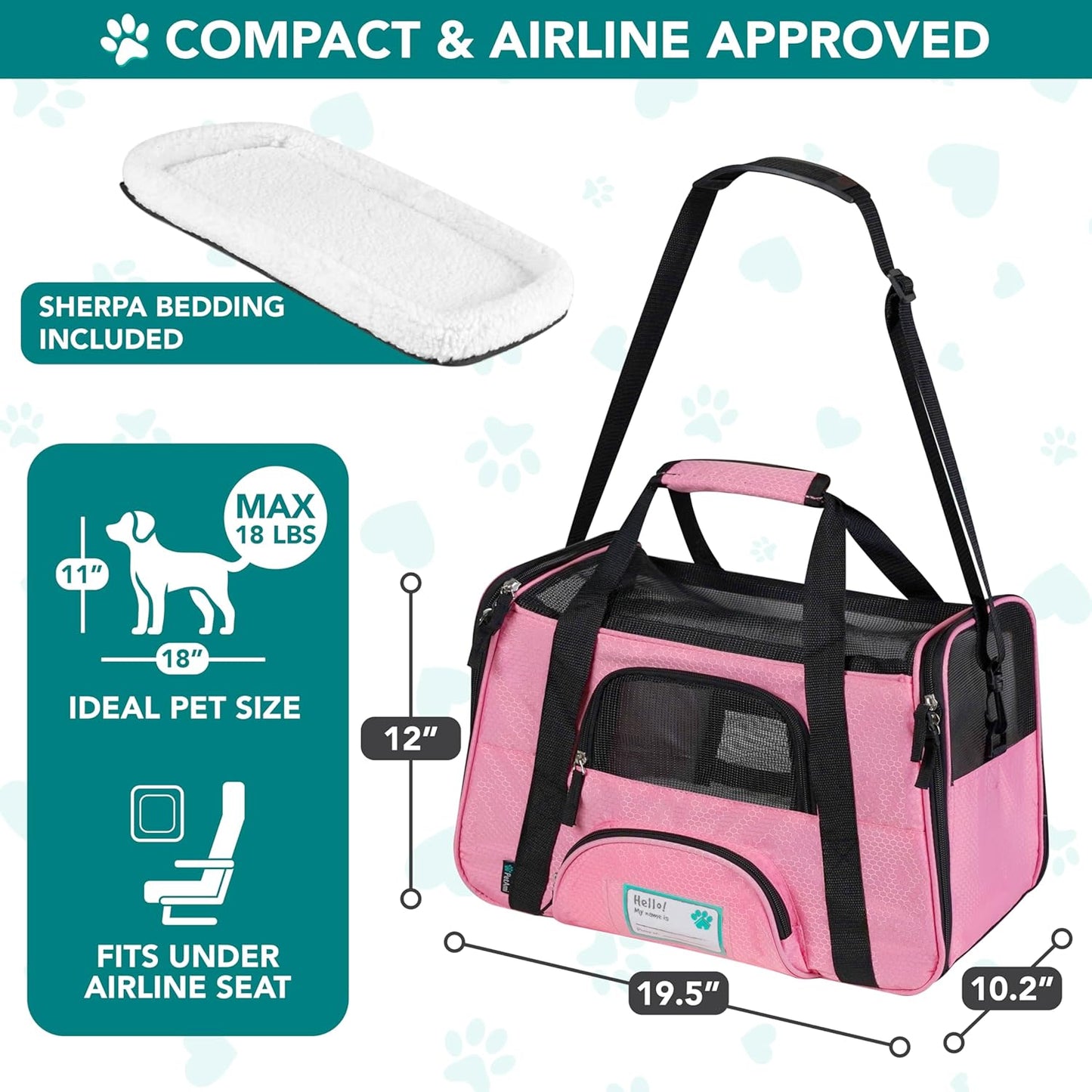 Premium Airline Approved Soft-Sided Pet Travel Carrier | Ventilated, Comfortable Design with Safety Features | Ideal for Small to Medium Sized Cats, Dogs, and Pets (Large, Pink)
