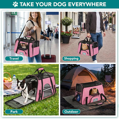 Premium Airline Approved Soft-Sided Pet Travel Carrier | Ventilated, Comfortable Design with Safety Features | Ideal for Small to Medium Sized Cats, Dogs, and Pets (Large, Pink)