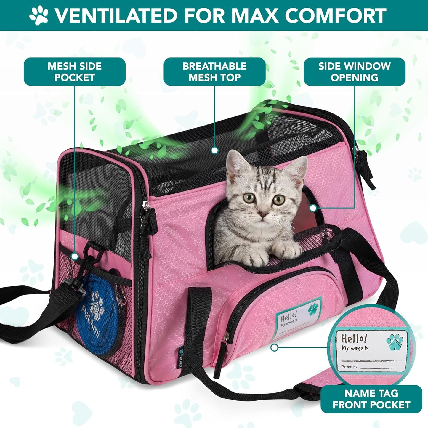 Premium Airline Approved Soft-Sided Pet Travel Carrier | Ventilated, Comfortable Design with Safety Features | Ideal for Small to Medium Sized Cats, Dogs, and Pets (Large, Pink)