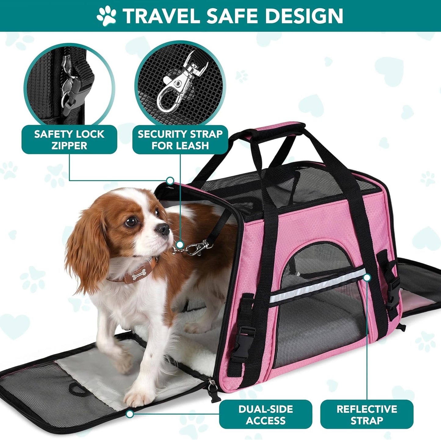 Premium Airline Approved Soft-Sided Pet Travel Carrier | Ventilated, Comfortable Design with Safety Features | Ideal for Small to Medium Sized Cats, Dogs, and Pets (Large, Pink)
